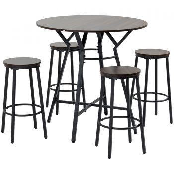 HOMCOM Set de masa cu 4 scaune, in Stil Industrial pentru Bucatarie si Bar, Set din Lemn si Otel, Culoare nuc | AOSOM RO