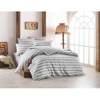 Lenjerie de pat pentru o persoana, EnLora Home, Hook - Grey, 2 piese, amestec bumbac, alb/gri