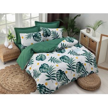 Lenjerie de pat pentru o persoana, EnLora Home, Monstera - Green I, 2 piese, amestec bumbac, multicolor ieftina