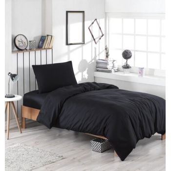 Lenjerie de pat pentru o persoana, EnLora Home, Paint - Black, 2 piese, amestec bumbac, negru