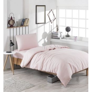 Lenjerie de pat pentru o persoana, EnLora Home, Paint - Powder, 2 piese, amestec bumbac, roz pudrat