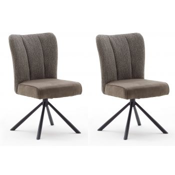 Set 2 scaune rotative tapitate cu stofa si picioare metalice, Santiago B, Cappucino / Negru, l53xA64xH91 cm