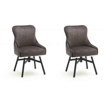 Set 2 scaune rotative tapitate cu stofa si picioare metalice, Sheffield A Round, Cappucino / Negru, l53xA64xH88 cm