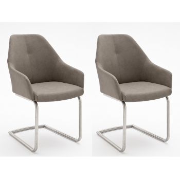 Set 2 scaune tapitate cu piele ecologica si picioare metalice, Madita A Swing, Bej / Crom, l55xA62xH88 cm
