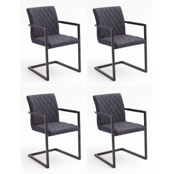 Set 4 scaune tapitate cu piele ecologica si picioare metalice, Kian B Plus, Gri / Negru, l54xA63xH86 cm