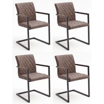 Set 4 scaune tapitate cu piele ecologica si picioare metalice, Kian B Plus, Maro / Negru, l54xA63xH86 cm