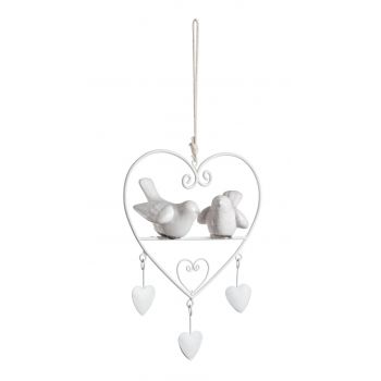 Decoratiune suspendabila, Amelie Heart, Bizzotto, 18x13 cm, otel/ceramica, alb