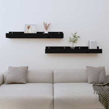 vidaXL Rafturi de perete, 2 buc., negru, 80x12x9 cm, lemn masiv de pin