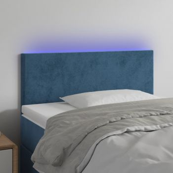 vidaXL Tăblie de pat cu LED, albastru închis, 100x5x78/88 cm, catifea
