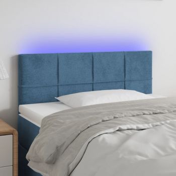 vidaXL Tăblie de pat cu LED, albastru închis, 80x5x78/88 cm, catifea