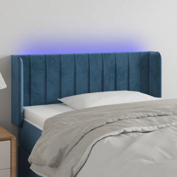 vidaXL Tăblie de pat cu LED, albastru închis, 93x16x78/88 cm, catifea