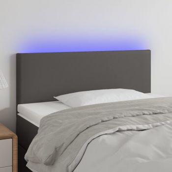 vidaXL Tăblie de pat cu LED, gri, 100x5x78/88 cm, piele ecologică