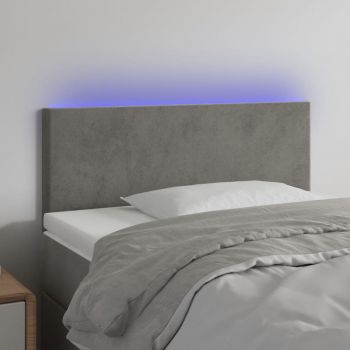 vidaXL Tăblie de pat cu LED, gri deschis, 100x5x78/88 cm, catifea