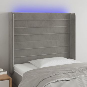 vidaXL Tăblie de pat cu LED, gri deschis, 103x16x118/128 cm, catifea