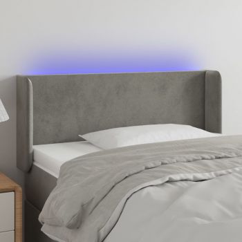 vidaXL Tăblie de pat cu LED, gri deschis, 103x16x78/88 cm, catifea