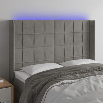 vidaXL Tăblie de pat cu LED, gri deschis, 147x16x118/128 cm, catifea