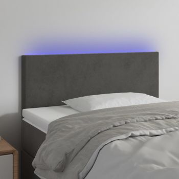 vidaXL Tăblie de pat cu LED, gri închis, 100x5x78/88 cm, catifea