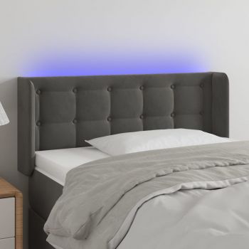 vidaXL Tăblie de pat cu LED, gri închis, 103x16x78/88 cm, catifea