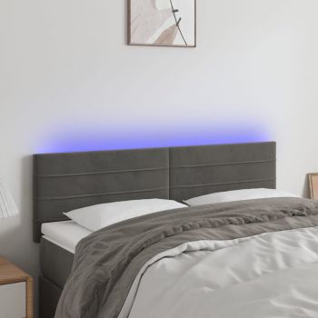 vidaXL Tăblie de pat cu LED, gri închis, 144x5x78/88 cm, catifea