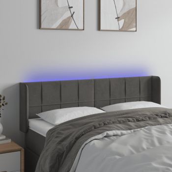 vidaXL Tăblie de pat cu LED, gri închis, 147x16x78/88 cm, catifea