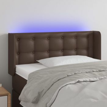 vidaXL Tăblie de pat cu LED, maro, 83x16x78/88 cm, piele ecologică