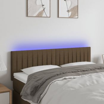 vidaXL Tăblie de pat cu LED, maro închis, 144x5x78/88 cm, textil