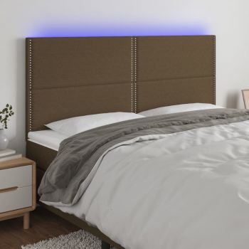 vidaXL Tăblie de pat cu LED, maro închis, 160x5x118/128 cm, textil