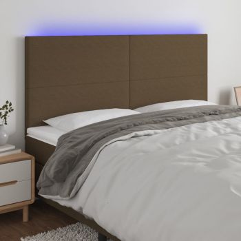 vidaXL Tăblie de pat cu LED, maro închis, 200x5x118/128 cm, textil