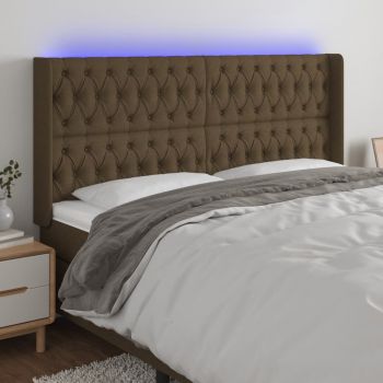 vidaXL Tăblie de pat cu LED, maro închis, 203x16x118/128 cm, textil