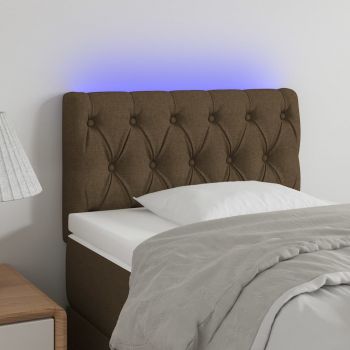 vidaXL Tăblie de pat cu LED, maro închis, 80x7x78/88 cm, textil