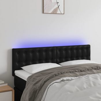 vidaXL Tăblie de pat cu LED, negru, 144x5x78/88 cm, piele ecologică
