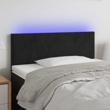 vidaXL Tăblie de pat cu LED, negru, 90x5x78/88 cm, catifea