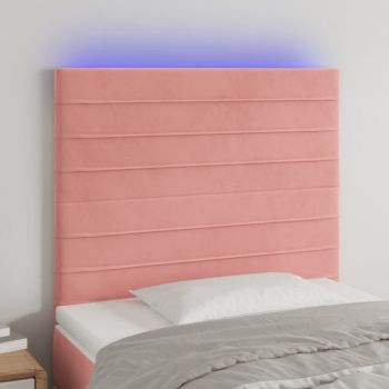 vidaXL Tăblie de pat cu LED, roz, 100x5x118/128 cm, catifea