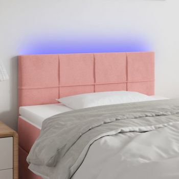 vidaXL Tăblie de pat cu LED, roz, 80x5x78/88 cm, catifea