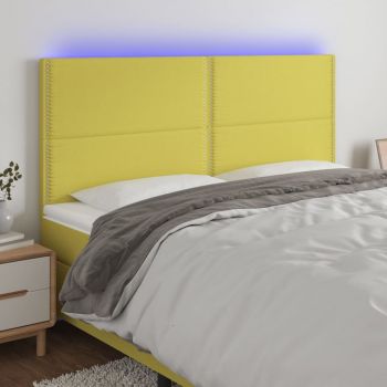 vidaXL Tăblie de pat cu LED, verde, 160x5x118/128 cm, textil
