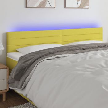 vidaXL Tăblie de pat cu LED, verde, 200x5x78/88 cm, textil