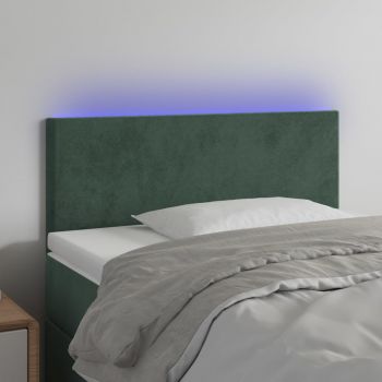 vidaXL Tăblie de pat cu LED, verde închis, 100x5x78/88 cm, catifea