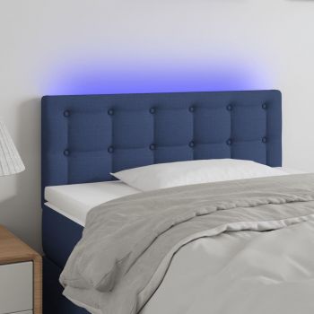 vidaXL Tăblie de pat cu LED, albastru, 90x5x78/88 cm, textil