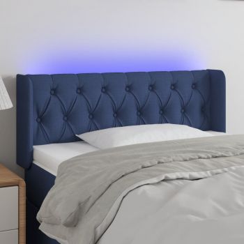 vidaXL Tăblie de pat cu LED, albastru, 93x16x78/88 cm, textil