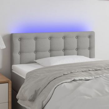 vidaXL Tăblie de pat cu LED, gri deschis, 100x5x78/88 cm, textil