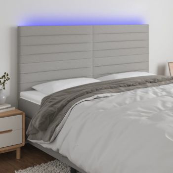 vidaXL Tăblie de pat cu LED, gri deschis, 200x5x118/128 cm, textil