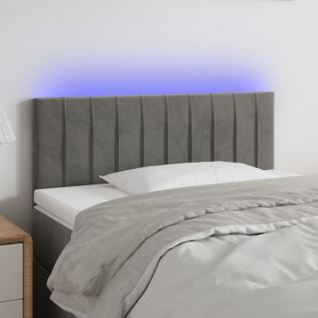 vidaXL Tăblie de pat cu LED, gri deschis, 90x5x78/88 cm, catifea