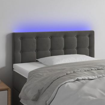 vidaXL Tăblie de pat cu LED, gri închis, 100x5x78/88 cm, catifea