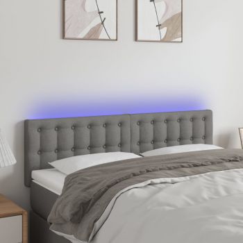 vidaXL Tăblie de pat cu LED, gri închis, 144x5x78/88 cm, textil