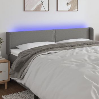 vidaXL Tăblie de pat cu LED, gri închis, 163x16x78/88 cm, textil
