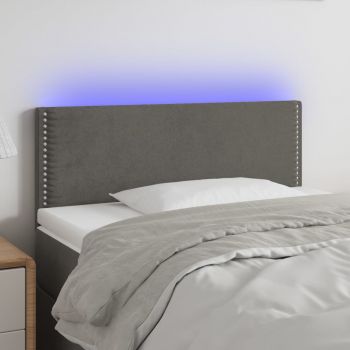 vidaXL Tăblie de pat cu LED, gri închis, 90x5x78/88 cm, catifea