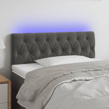 vidaXL Tăblie de pat cu LED, gri închis, 90x7x78/88 cm, catifea