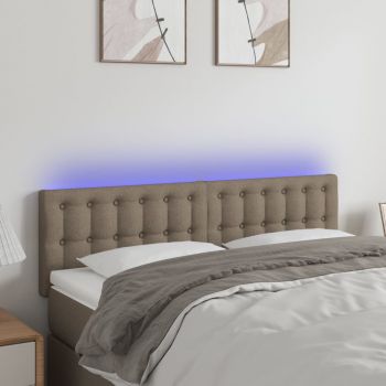 vidaXL Tăblie de pat cu LED, gri taupe, 144x5x78/88 cm, textil