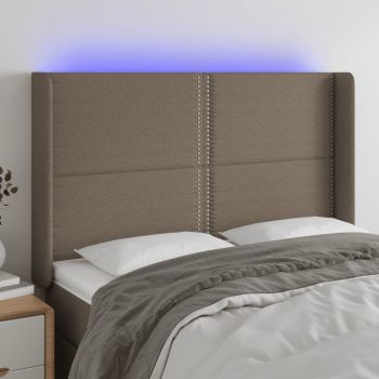 vidaXL Tăblie de pat cu LED, gri taupe, 147x16x118/128 cm, textil