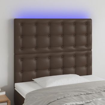 vidaXL Tăblie de pat cu LED, maro, 80x5x118/128 cm, piele ecologică